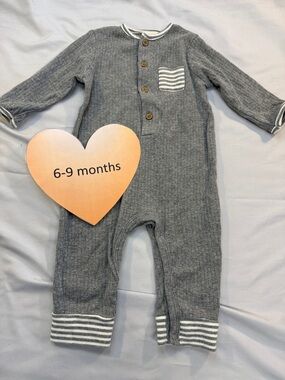 Rabbit + Bear - Grey Striped Baby Onesie Sleeper/Romper